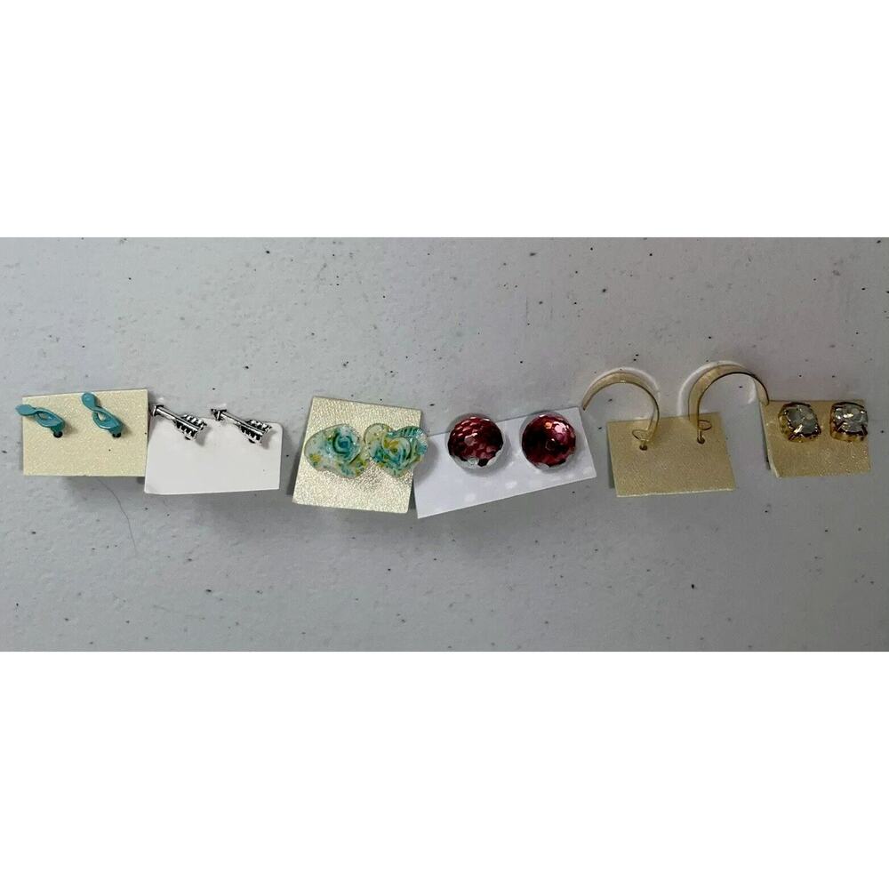 Lot Of 6 New Stud Earrings Pink Gold Blue